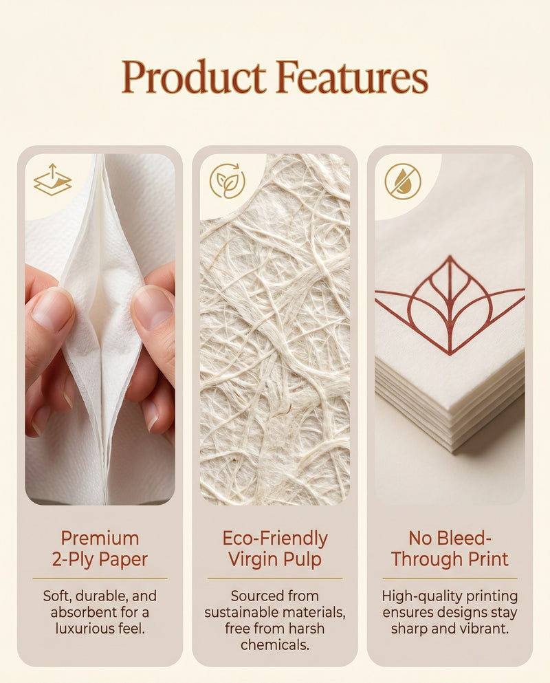Product features infographic for custom pet cocktail napkins