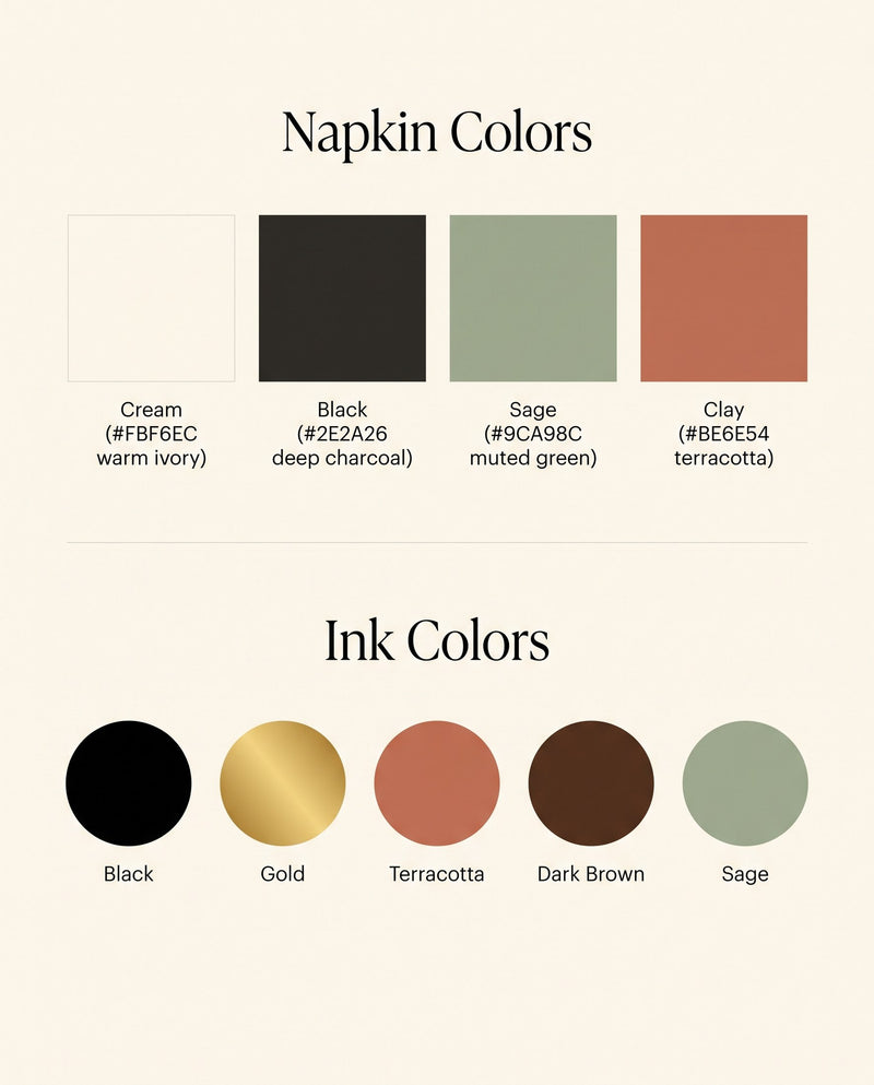 Napkin and ink color swatch options infographic
