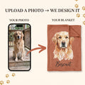Before and after photo to illustrated portrait on pet blanket