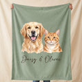 Multi-pet photo blanket with two pets illustrated
