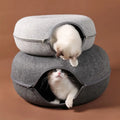 Cat playing in felt tunnel bed