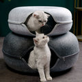 Donut Cat Bed & Interactive Tunnel – Cozy 2-in-1 Felt Cat House