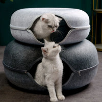 Donut Cat Bed & Interactive Tunnel – Cozy 2-in-1 Felt Cat House