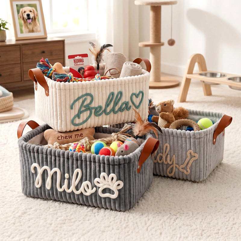 Personalized Dog Toy Basket - Grey Medium