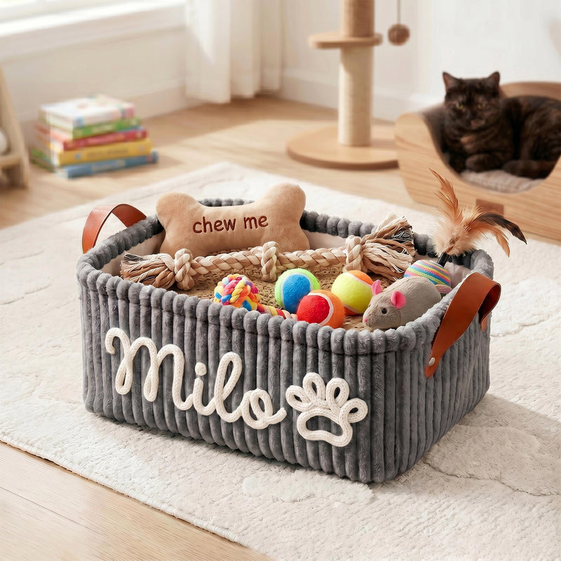 Personalized Dog Toy Basket - White XL